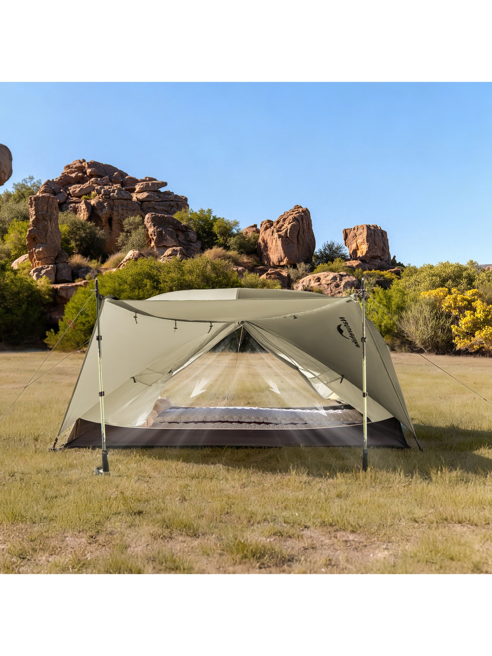 Палатка Naturehike Mongar PRO 2-местная, алюминиевый каркас, коричневая