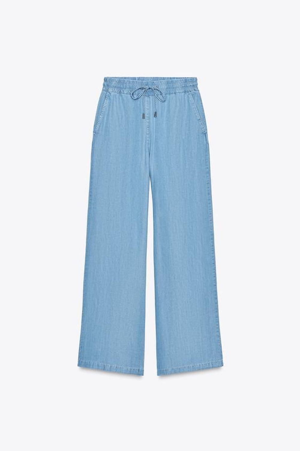 ZARA БРЮКИ С ШИРОКИМИ ШТАНИНАМИ И ЭЛАСТИЧНЫМ ПОЯСОМ, ГОЛУБОЙ