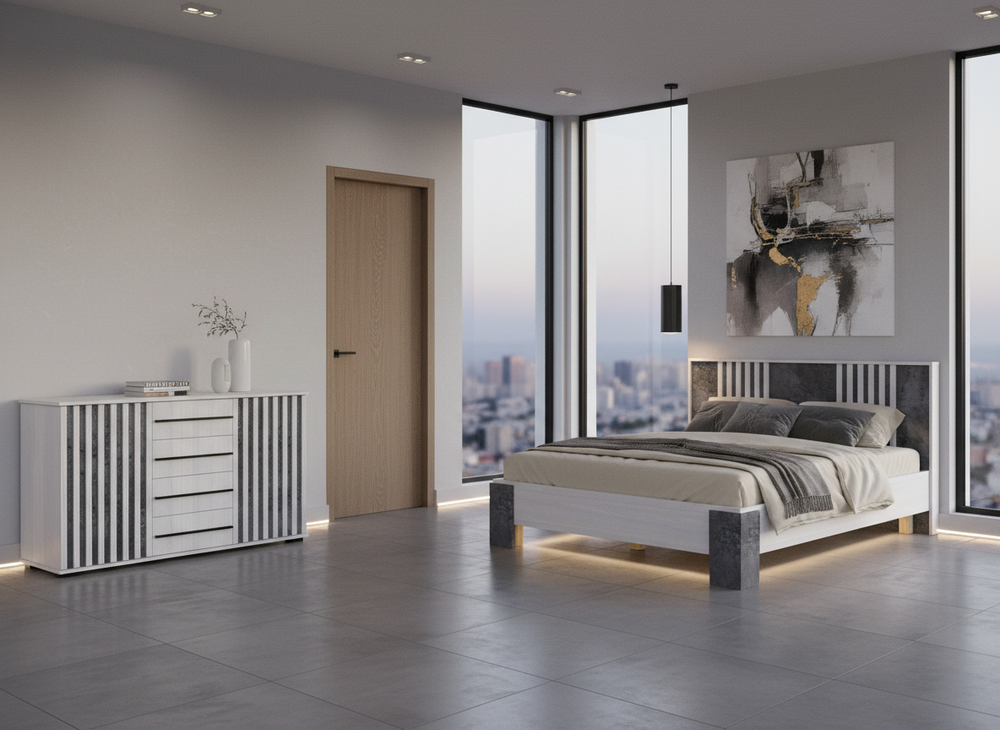 Марракеш Кровать 1400 Анкор светлый / Цемент темный