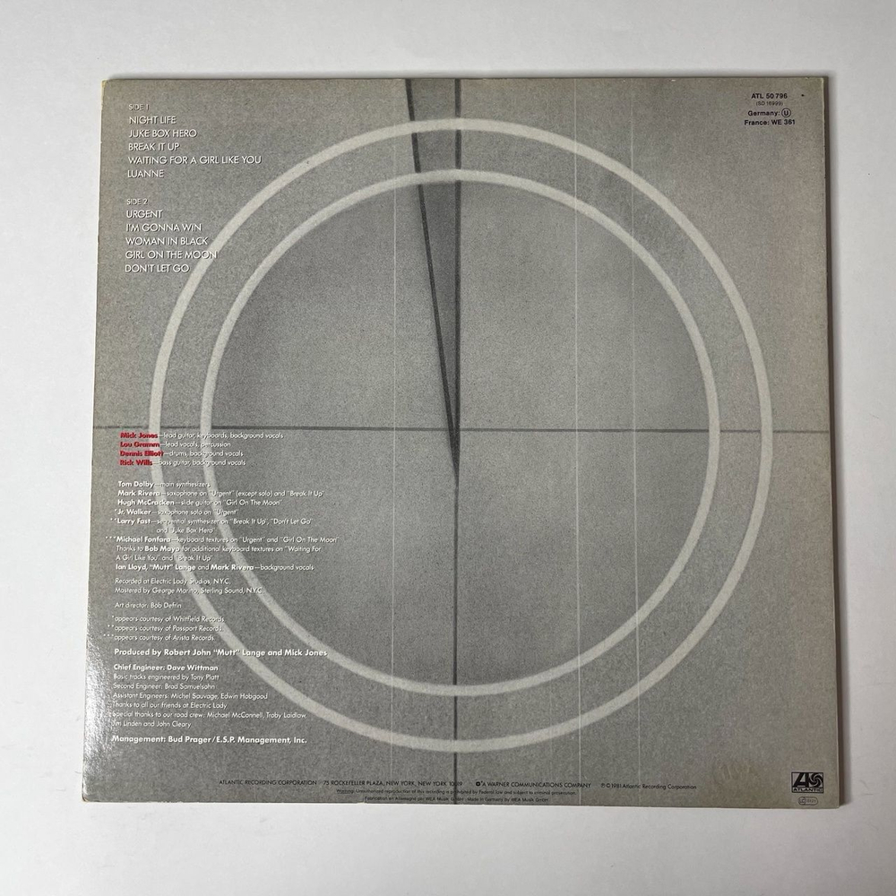 Винтажная виниловая пластинка LP Foreigner 4 (Germany 1981)