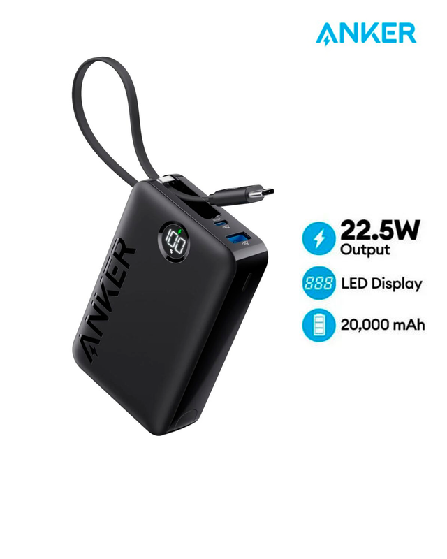 Внешний аккумулятор Anker Nano Power Bank 20000 mAh A1647 черный (22,5W Built-In USB Cable)