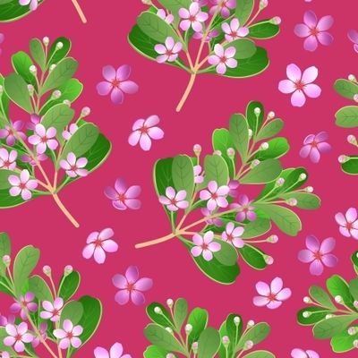 Цветущая вишня на ярком розовом фоне
