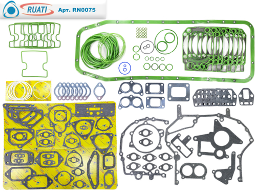 Комплект прокладок двигателя КАМАЗ ЕВРО-4, 5 Эконом под крышку пласт. ЕНА (53 наим. / 154 шт. прокладки паронит+ кольца+ силикон/ 740.70-1002000-Э)  "RUATI"