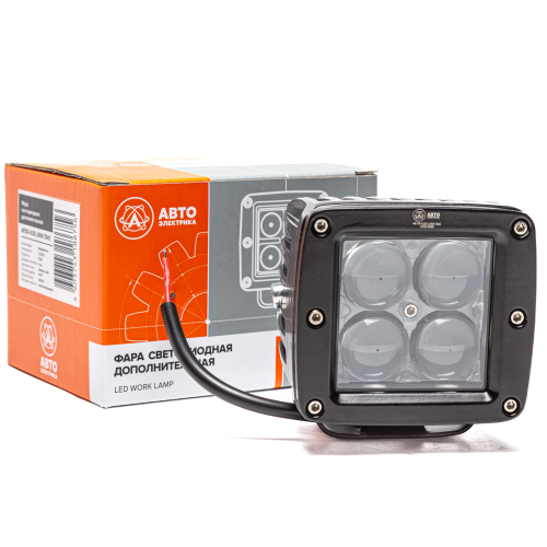 Фара светодиодная дополнительная, квадратная 80*73*75, направленный свет, 4 диода, линзованная, крепление по центру, 12 Вт, 10-30 В