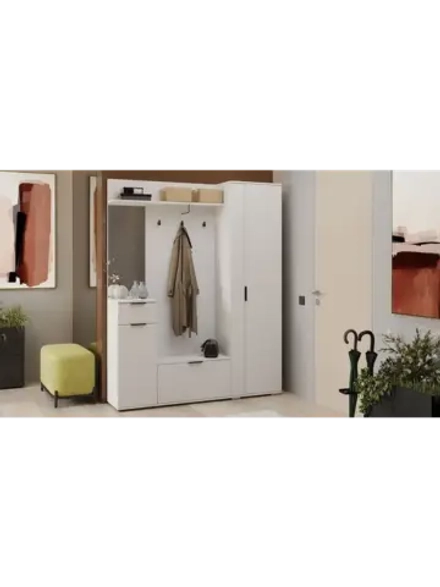 Прихожая с зеркалом Белый Ясень 159х35х200