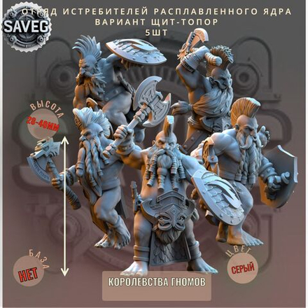 Отряд Истребителей Расплавленного Ядра Вариант Щит-Топор 5шт ДнД DnD миниатюры из набора "Королевства Гномов"