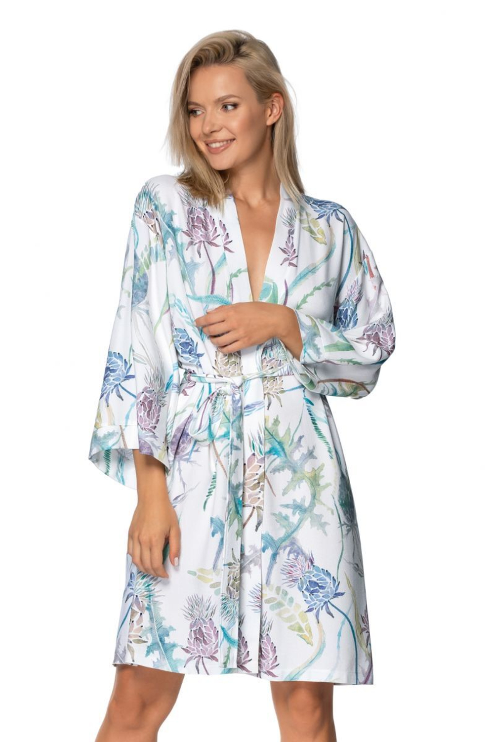 Халат-кимоно Leocadia с длинным рукавом (Размер: L) (Цвет: белый)