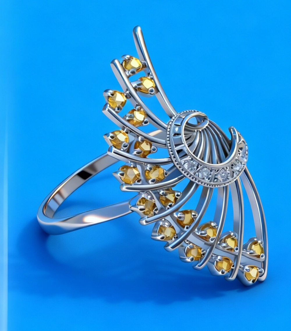 Ювелирное кольцо из серебра 925 пробы,вставка цитрин,фианиты,размер 19