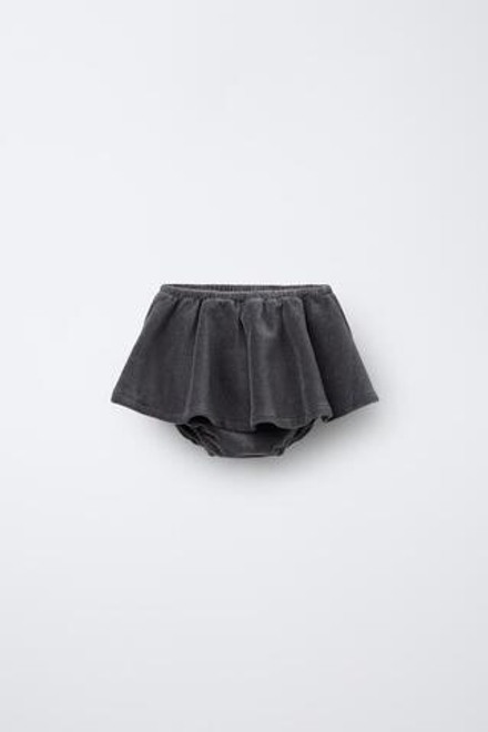 ZARA ЮБКА-ТРУСЫ ИЗ ВЕЛЬВЕТА, СЕРО-СИНИЙ