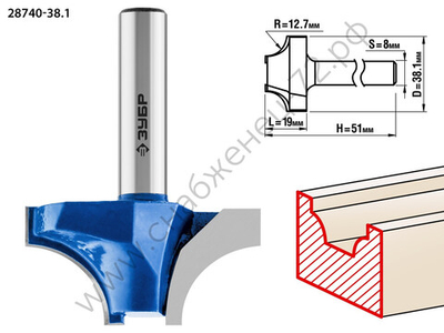 ЗУБР 38.1x19мм, радиус 12.7мм, фреза пазовая фасонная №1