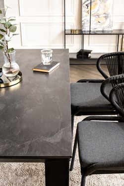 "Венето" обеденная группа на 4 персоны со стульями "Милан", каркас темно-серый, роуп темно-серый