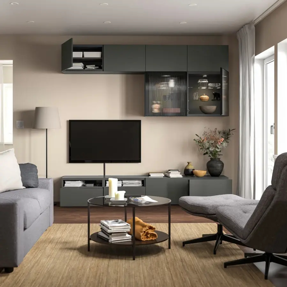 Комбинация для хранения ТВ - IKEA BESTÅ/BESTA, 231x42x240см, темно-серый, БЕСТО ИКЕА