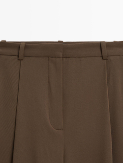 Massimo Dutti Брюки с широкими штанинами и защипами, коричневый