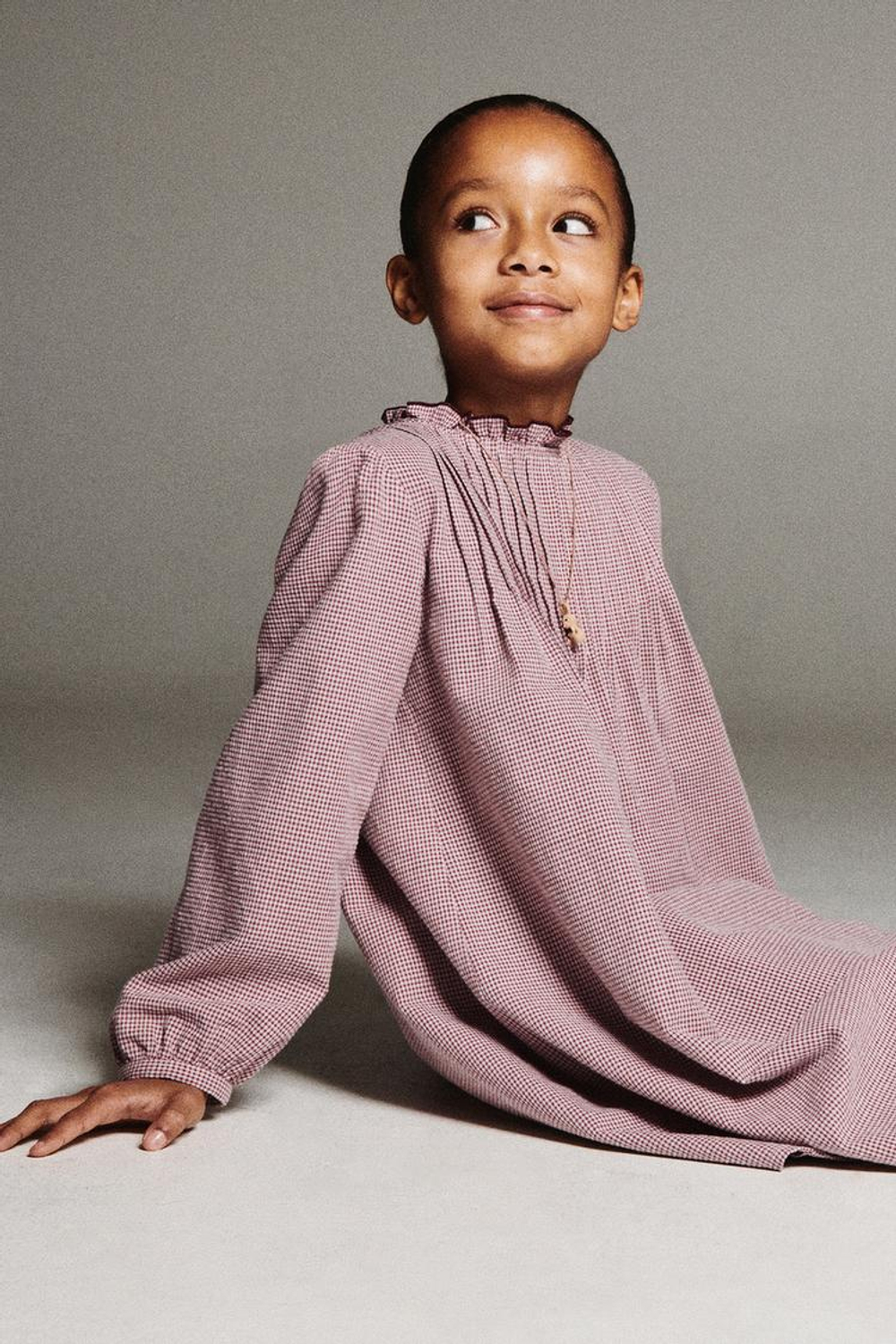 ZARA ПЛАТЬЕ В КЛЕТКУ ВИШИ, ТЕМНО-РОЗОВЫЙ