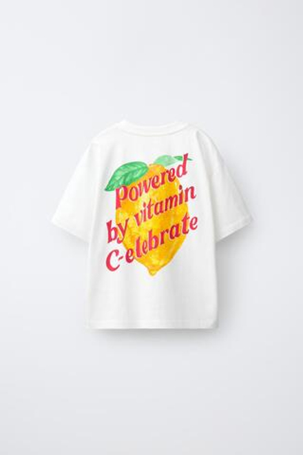 ZARA ФУТБОЛКА С ПРИНТОМ «ФРУКТЫ», БЕЛЫЙ