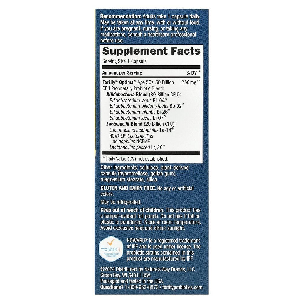Nature's Way, пробиотик Optima®, Fortify® для людей старше 50 лет, 50 млрд КОЕ, 30 капсул с отсроченным высвобождением