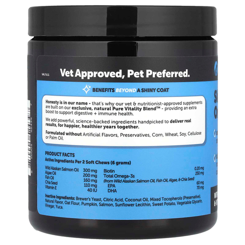 Pet Honesty, Skin Health Omega, для собак, с лососем, 90 жевательных таблеток, 270 г (9,5 унции)