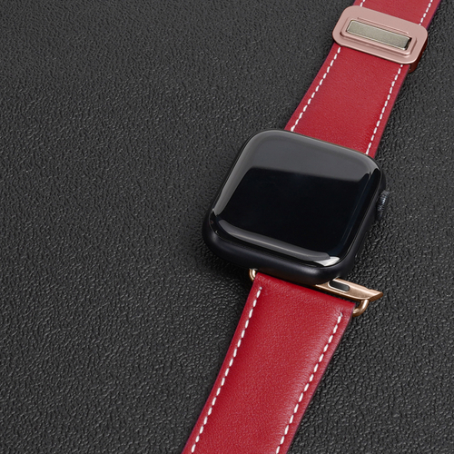 Ремешок из натуральной кожи красного цвета от Dux Ducis для смарт часов Apple Watch 42, 44, 45, 46, 49мм, серия YA Series