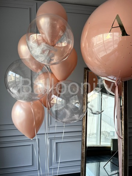 Набор шаров "Персик и перо" дизайн № 1