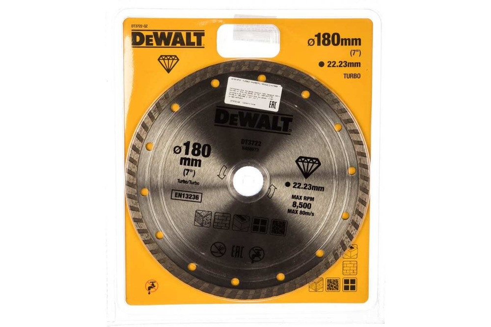 DeWalt, DT3722, Диск алмазный, 180х22.2 мм, желтый