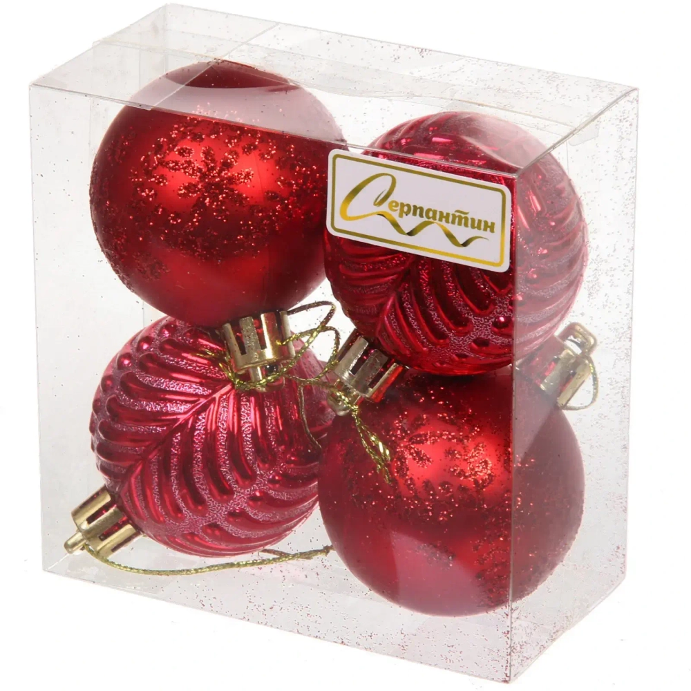 Новогодние шары 5 см (набор 4 шт) «Лесная тайна», красный