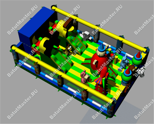 Коммерческий надувной батут "Зверята с крышей 2" 12*8*6 м