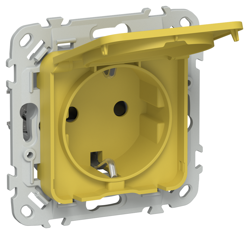 FLITE Розетка с заземлением с защитными шторками и крышкой безвинтовое крепление 16А IP44 РСшкр11-1-44-ФлЖК желтый карри IEK