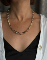 Колье с серым чешским стеклом на цепочке ролло, оттенок золото