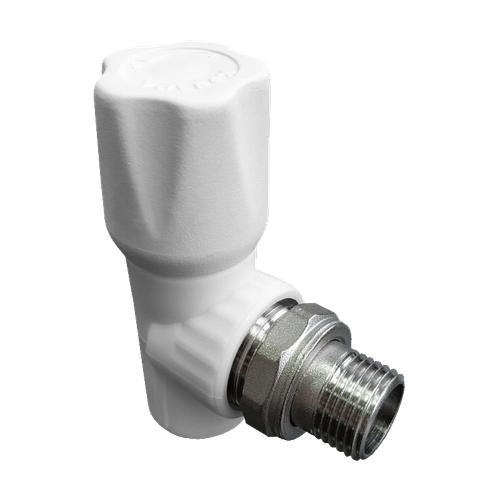 Кран PP-R шаровой белый НР Дн 20х1/2" угловой для радиатора VALFEX 10148020