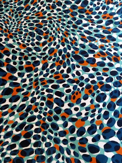 штапель твил принт геометрия синий/бирюза/оранж/белый D8