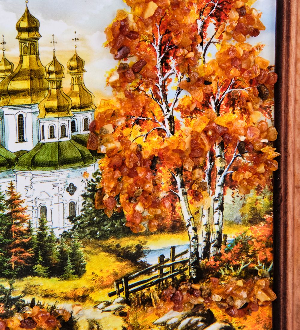 AMB-74/ 8 Картина «Храм в лесу» (с янтарной крошкой) дер.краш.рамка 12х15