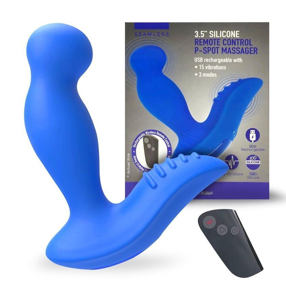 Синий вибромассажер простаты 3,5’’ Remote Control P-spot Massager - 12,5 см. (Цвет: синий)