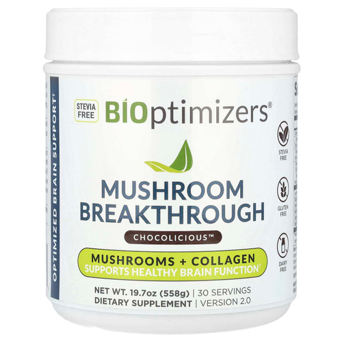 BIOptimizers, Mushroom Breakthrough, Mushroom + Collagen, Chocolicious ™, 558 г (19,7 унции)