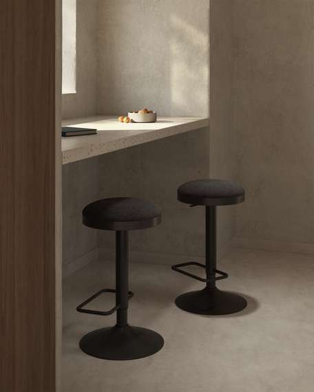 Барный табурет Zaib, 58-80 см, черный шенилл, черная ножка