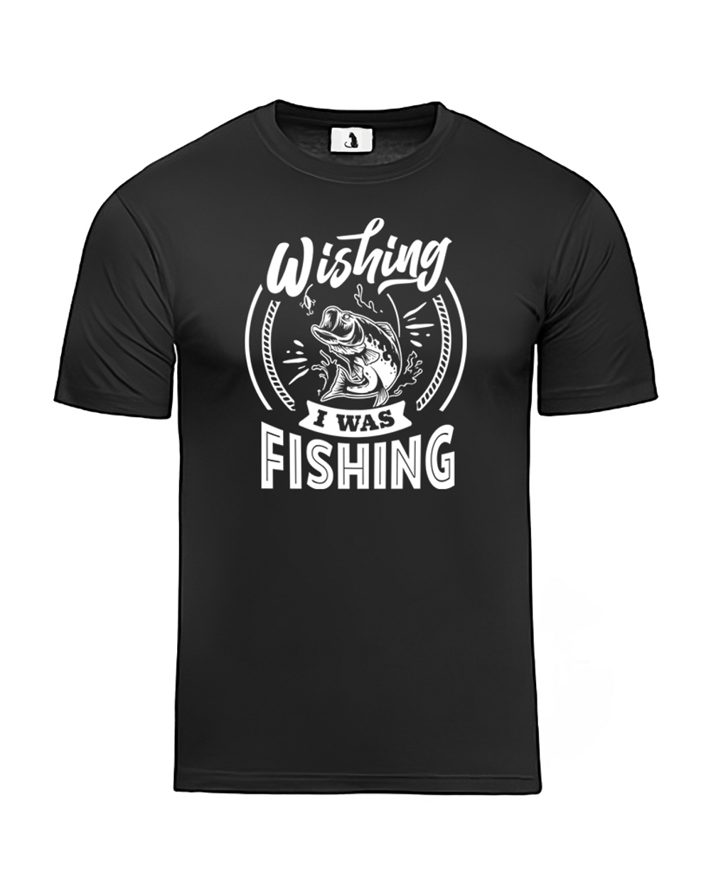 Футболка Wishing I was fishing прямая черная с белым рисунком