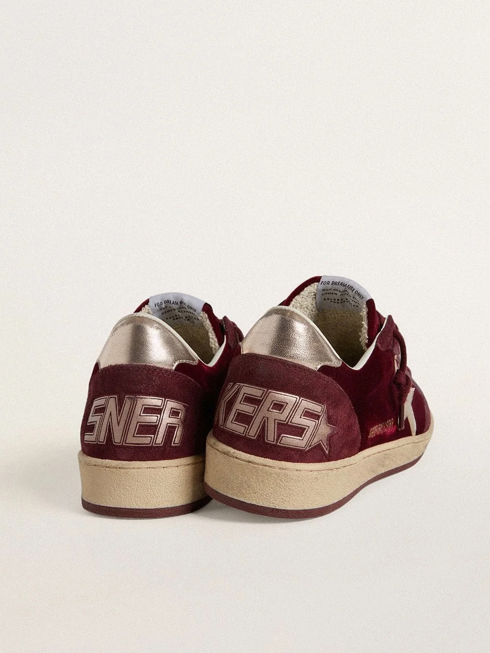 Ball Star burgundy velvet with a silver laminated leather star
