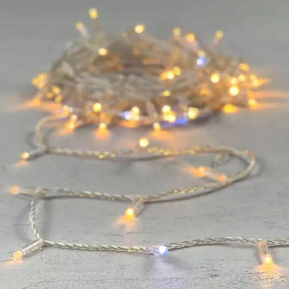 Светодиодная гирлянда с колпачком 100 экстра теплых белых LED ламп 10 м., мерцание, 220-230 В., прозрачный провод ПВХ, IP65, LTC (PST100BLWCAP-10-2EWW)