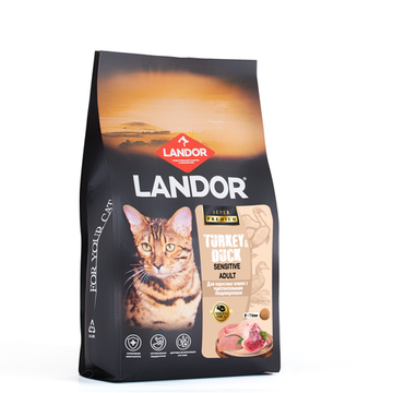 Cухой корм LANDOR SENSITIVE для кошек с чувствительным пищеварением индейка с уткой 2кг