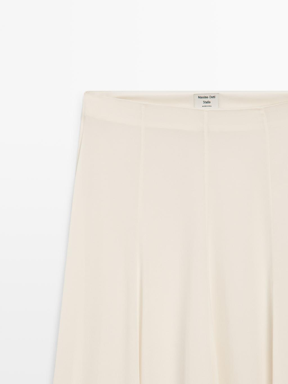 Massimo Dutti Струящаяся юбка миди из 100% шелка со швами - STUDIO, кремовый