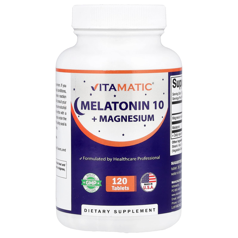 Vitamatic, мелатонин 10 с магнием, 120 таблеток