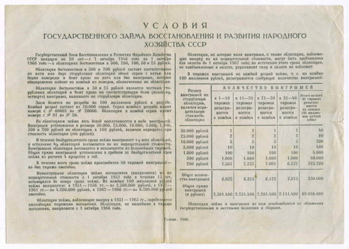 Облигация 100 рублей 1946 год. Заем восстановления и развития народного хозяйства. Серия № 019293. F