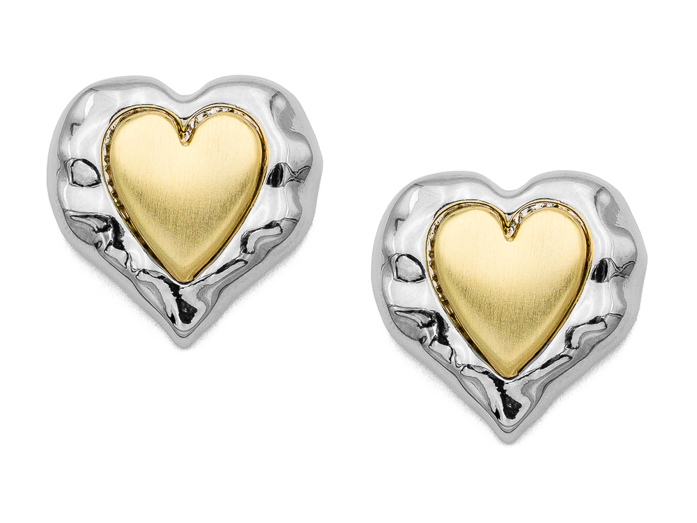 Серьги-гвоздики "Сердце. Мятый металл" 22мм, биколор