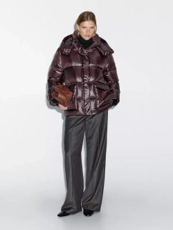 Massimo Dutti Короткая непромокаемая стеганая куртка с капюшоном, бордо