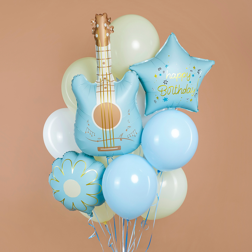 Шар (18''/46 см) Звезда, Happy Birthday (звездочки), Голубой, Сатин