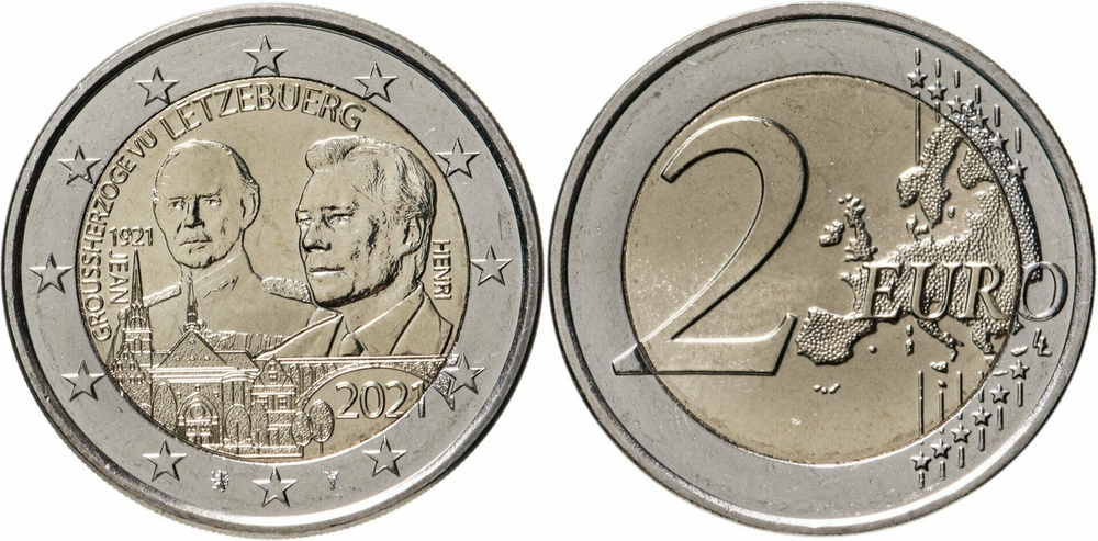 Люксембург 2 евро, 2021 100 лет со дня рождения Великого Герцога Жана UNC