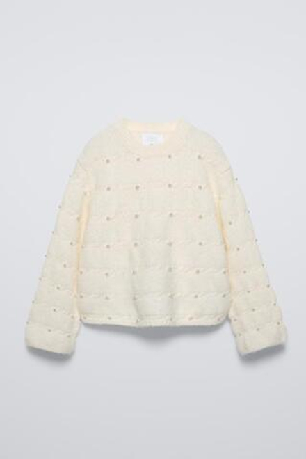 ZARA СВИТЕР С БУСИНАМИ, БЕЛЫЙ