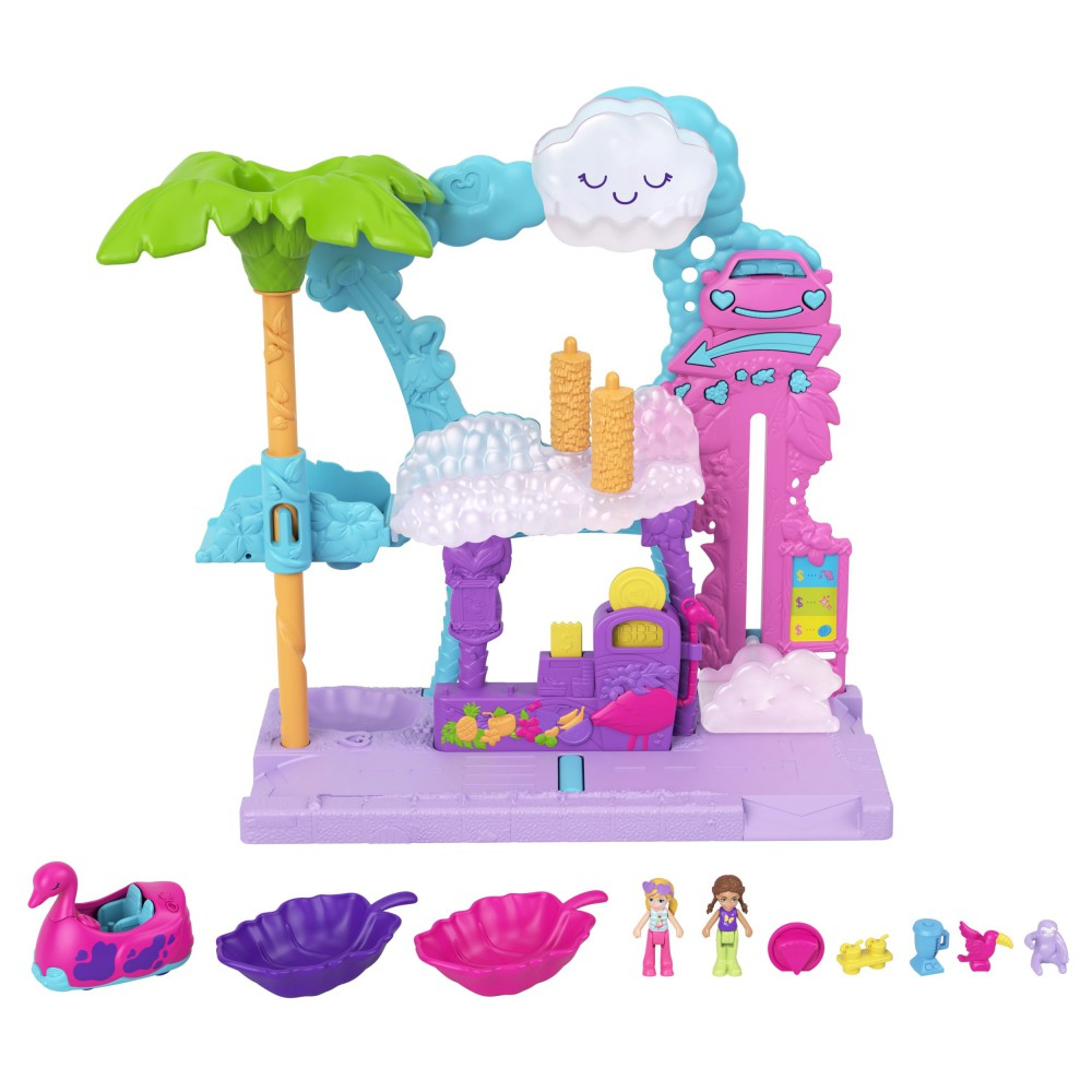 Polly Pocket - Фламинго Мойка Набор с 2 куклами, 2 животными и транспортным средством HHJ05