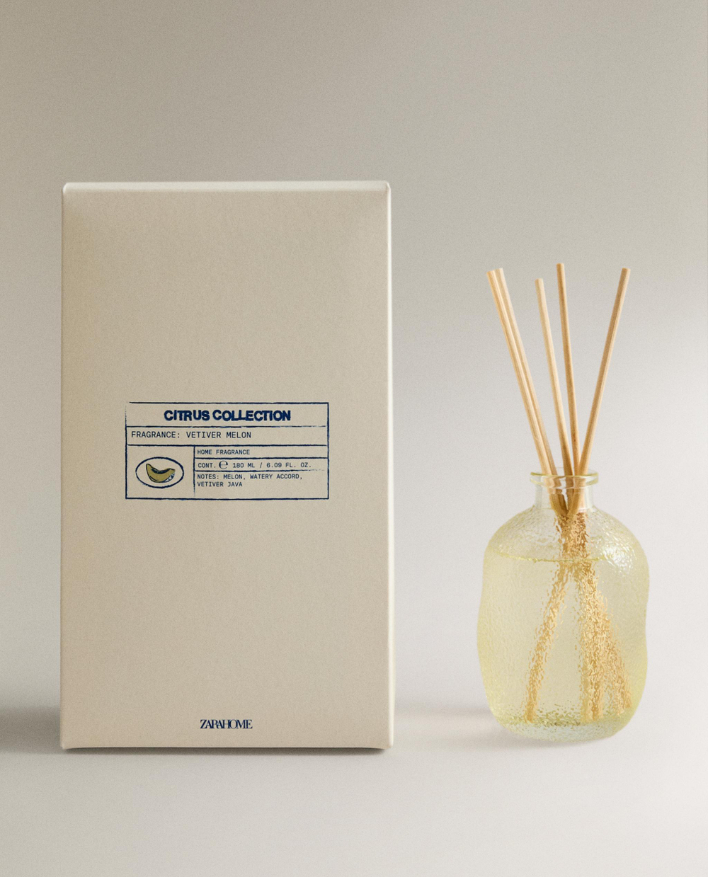 Zara Home Аромадиффузор Vetiver Melon 180 мл, тростниковые палочки микадо, аромат древесный, Коричневый