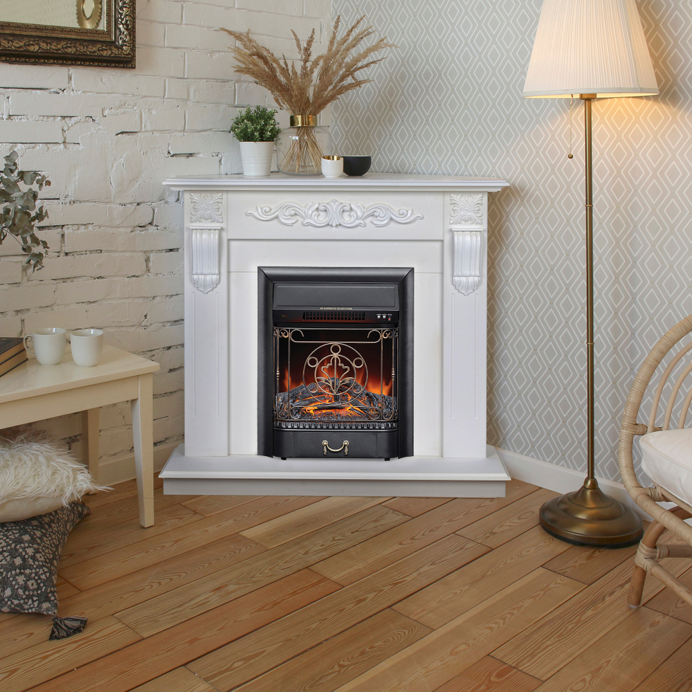 Каминокомплект Real Flame Dominica Corner WT с очагом Majestic Lux Black (угловой) (без пульта)