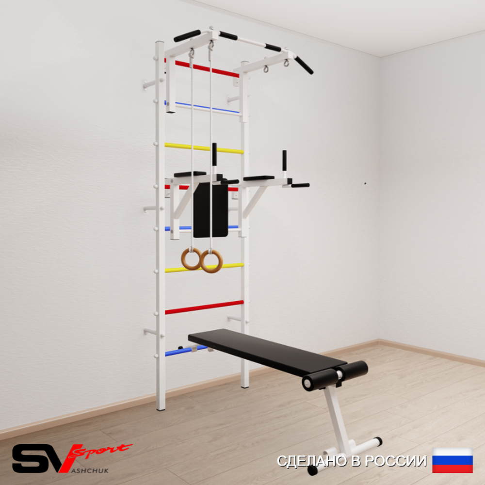 Шведская стенка Sv Sport усиленная 681 (Турник стандарт/Брусья/Скамья/Кольца)